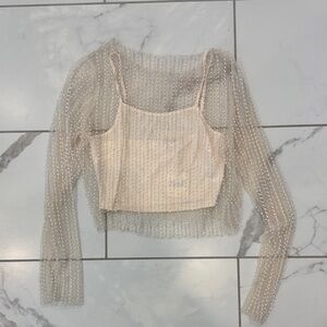 Altar'd State Cream Beaded Crop Top